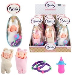 BEAU Mini babypop 13cm in ei met accessoires 3 assorti in display (9) 9x9,2x24,3cm.