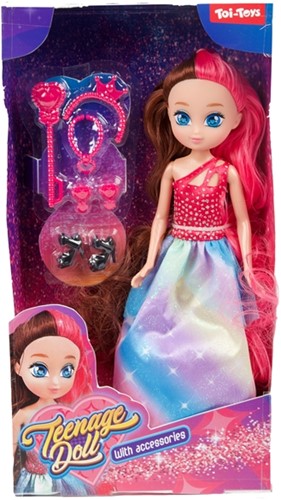 Tienerpop 23cm -Curly Hair- met accessoires 3 assorti