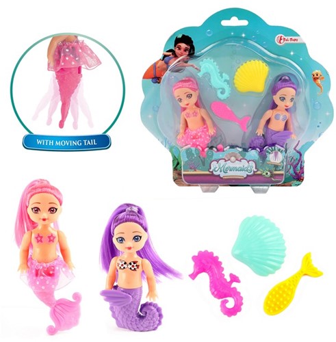 MERMAIDS Zeemeerminpoppen 12cm 2 stuks met accessoires 4x23,5x22cm.