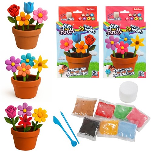 Set di pasta modellabile ad asciugatura all'aria Fiori con accessori (fai da te) 3 assortiti 12x21cm