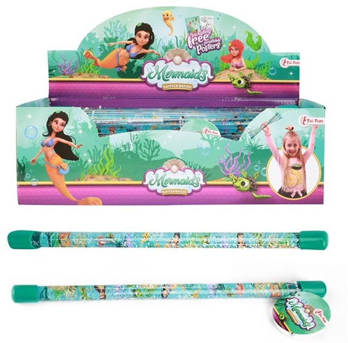 MERMAIDS Twirling glitterbaton Zeemeermin in display (30) 31x2x2cm.