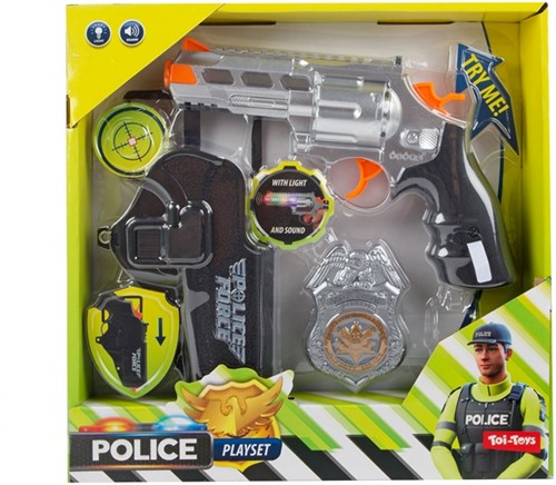 POLICÍA Set de policía con pistola + luz y sonido + funda + placa-2