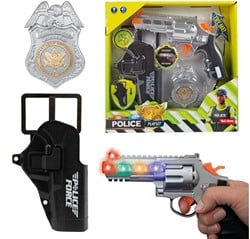 POLICE Politieset met pistool +licht en geluid +holster+badge