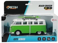 METAL Retro bus Surf Party pull back + Licht en Geluid 4 assorti 8,5x19x14cm.-2