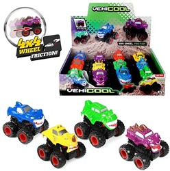 CARS&TRUCKS Monster truck Dents friction 8.5x9cm 4 assorties en présentoir (12)