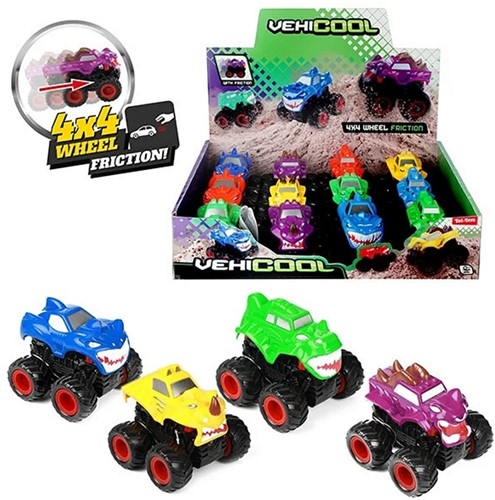 CARS&TRUCKS Monster truck Teeth frictie 8,5x9cm 4 assorti in display (12)