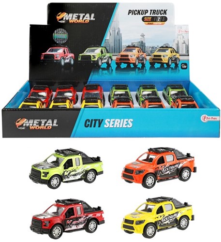METAL Pick-uptruck 10cm pull back 4 assorti in display (12)