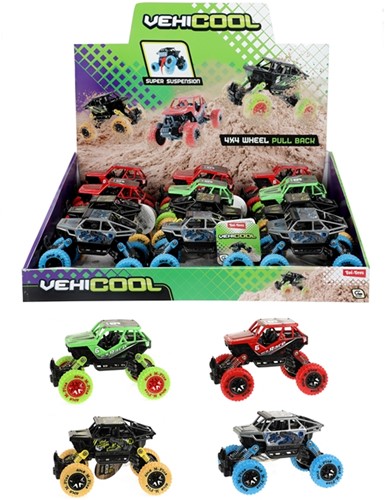 VEHICOOL Monster truck -Vering- pull back 4 assorti(12 in display)