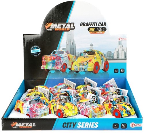 METAL Auto met graffiti frictie 2 assorti in display (12) 5x9x5cm.-2