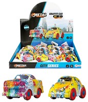 METAL Auto met graffiti frictie 2 assorti in display (12) 5x9x5cm.