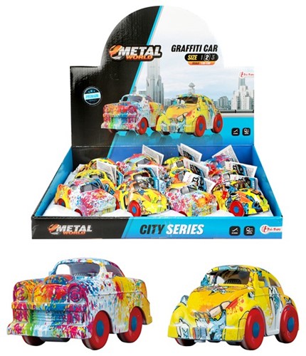 METAL Auto met graffiti frictie 2 assorti in display (12) 5x9x5cm.