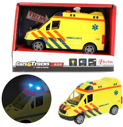 CARS&TRUCKS Ambulance (NL) frictie + Licht en Geluid 8x15x4,5cm.
