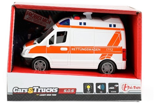 CARS&TRUCKS Ambulance (DE) frictie + Licht en Geluid 9x17,5x11cm.-2