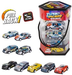 TURBO RACERS Set - 9 Metallautos - Rückziehmechanismus  13x19,5cm