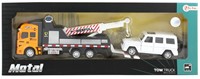 METAL Sleepwagen met takel pull back +auto (4x4) 7x40x19,5cm.-2