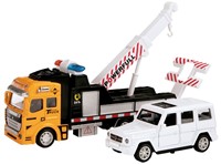 METAL Sleepwagen met takel pull back +auto (4x4) 7x40x19,5cm.-3