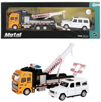 METAL Sleepwagen met takel pull back +auto (4x4) 7x40x19,5cm.