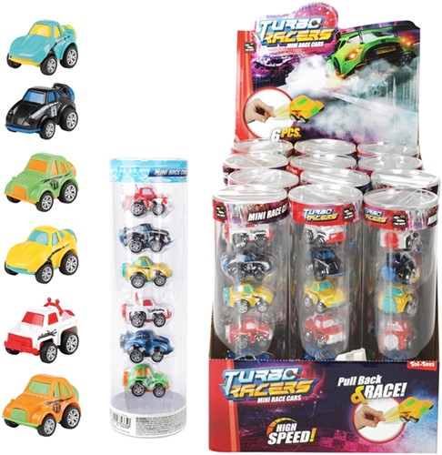 TURBO RACERS Set mini auto's -6st_koker 2ass(12 in display