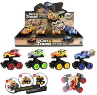 CARS&TRUCKS Monster truck 360° stunt 4 assorti in display (8) 10x11x14cm.