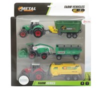 METAL Set Landbouw 6 delig tractor + aanhanger 4 assorti in display 6x27,5x29,5cm.-2
