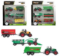 METAL Set Landbouw 6 delig tractor + aanhanger 4 assorti in display 6x27,5x29,5cm.