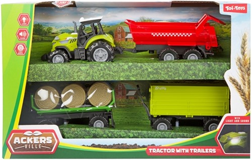 ACKERS VILLE Tractor 10cm -set met 3 trailers + licht en geluid-2