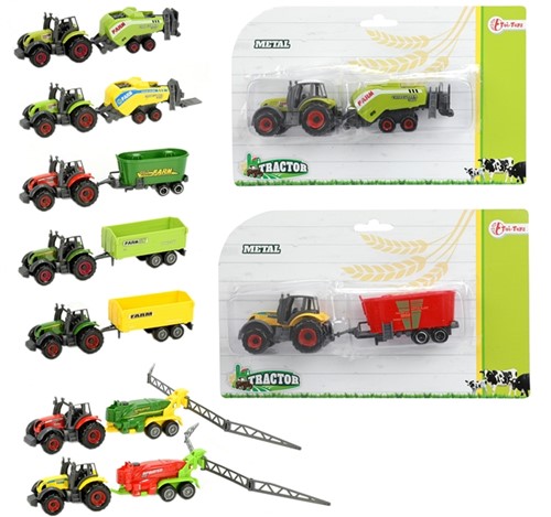 TRACTOR Tractor 7cm met aanhanger metaal 8 assorti