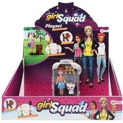 GIRL SQUAD Pop 10cm met accessoires in rolkoffer 6 assorti in display (12) 5,3x9,5x22cm.