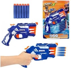 FOAM STRIKEX Pistool -4 Shot- + 5 stuks foamkogels 5,5x25,5x35cm.