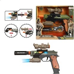 ALFAFOX Pistool militair +licht en geluid met demper+zaklamp
