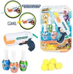 FOAM STRIKEX Set -Pins- waterpistool + 5x bal + 3 kegels 5,5x25,5x36,5cm.