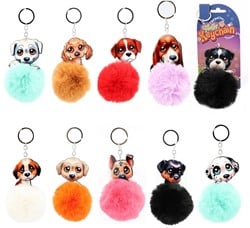 Sleutelhanger Pluizenbol hond 10 assorti 7x7x17cm.