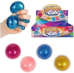 FUN Knijpbal -Nubs- gevuld mt glitter 8cm 4 assortie