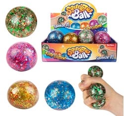 FUN Knijpbal -Night-gevuld met glittergel 6cm 4 assorti