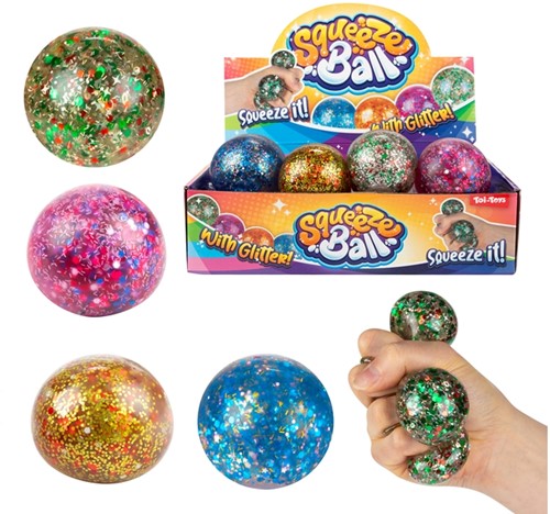 FUN Knijpbal -Night-gevuld met glittergel 6cm 4 assorti