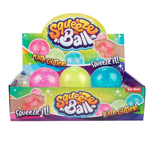 FUN Knijpbal -Bright-gevuld met glittergel 6cm 3 assorti