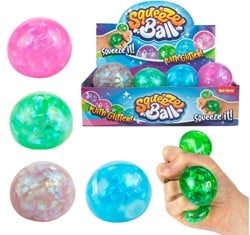 FUN Anti stressbal-Sparkle-mt glitterlint 6cm 4 assorti