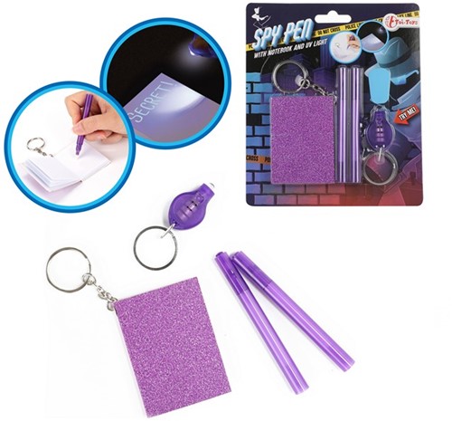 Notitieboek+UV lamp aan sleutelhanger met geheimschrift pen 13,5x15,5cm
