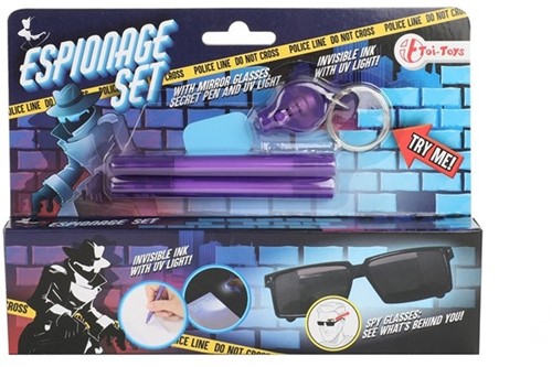 Spionageset spiegelbril + geheimschrift pen + UV lamp 2x18x13cm.-2
