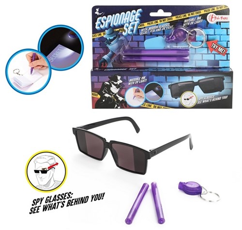 Spionageset Spiegelbrille + Geheimschreibstift + UV-Lampe 2x18x13cm.