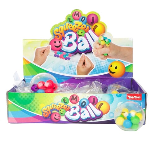 FUN Knijpbal 5cm gevuld met emoji balletjes 2 assorti(12 in display)