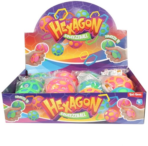 Knijpbal Mesh Ball Hexagon 7cm 4 assorted in display (12)-2
