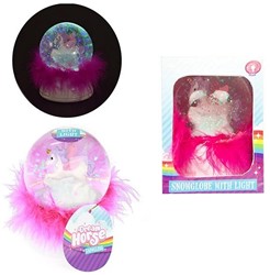 DREAM HORSE Palla di neve - Unicorno - con luce + piume 8,5cm