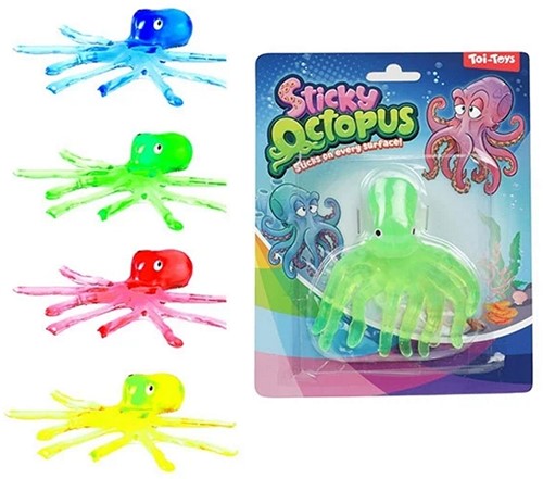 FUN Raamkruiper kleverige octopus -Sticky- 4 assorti