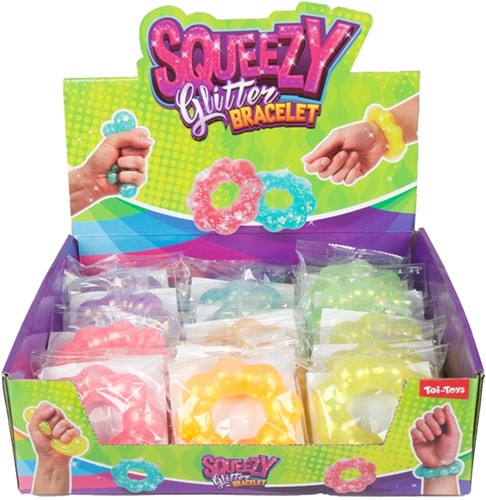 FUN Knijparmband -Flower- mt glitters 6 assortie