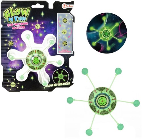 GLOW N FUN Raamkruiper glow in the dark UFO 18x22cm