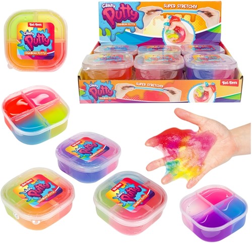 CRAZY PUTTY Glitzerknete – 4 Farben im Dose – 3-fach sortiert