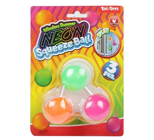 Raamkruiper knijpballen Neon 4cm 3 stuks 4x13x18cm.