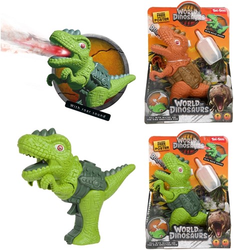 MONDO DEI DINOSAURI Pistola dinosauro con spray + luce e suono 2 assortiti