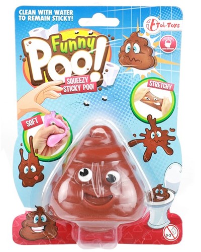 FUNNY POO Kleverige rekbare -Lachende drol- 8cm 3 assorti op kaart 12,5x17,5cm-3